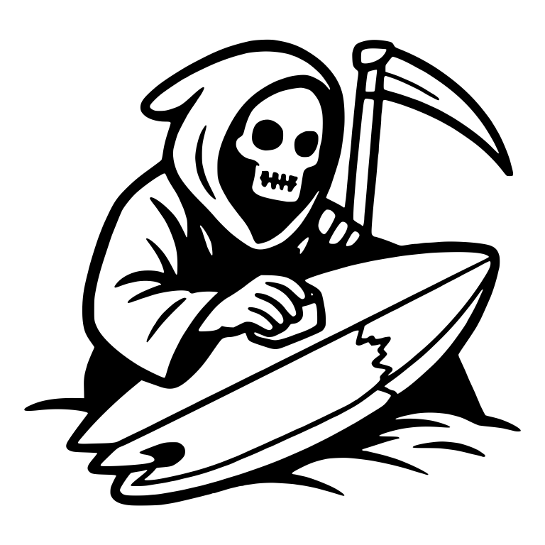 Reaper with Scythe and Bitten Surfboard — free characters SVG cut file
