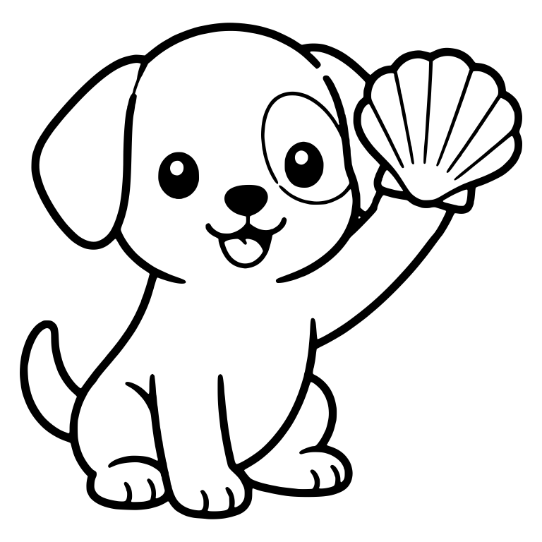 Sitting Puppy Holding Up Scallop Shell — free animal SVG cut file