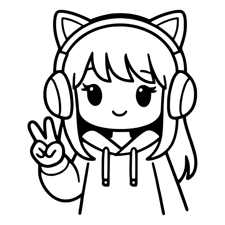 Girl in Cat-Ear Headphones Making Peace Sign — free characters SVG cut file
