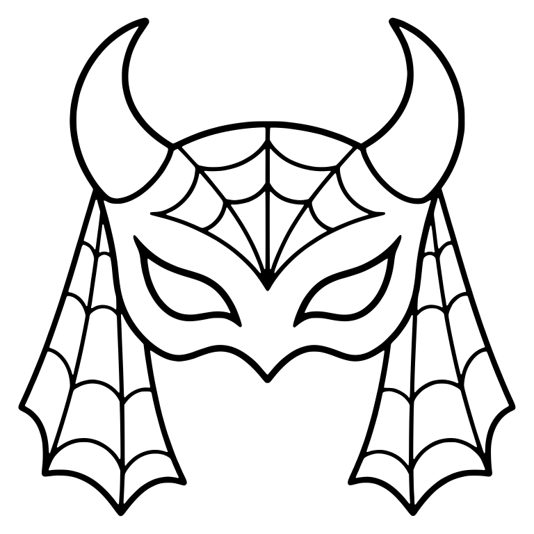 Horned Devil Mask With Cobweb Crown and Web Veils — free objects SVG cut file