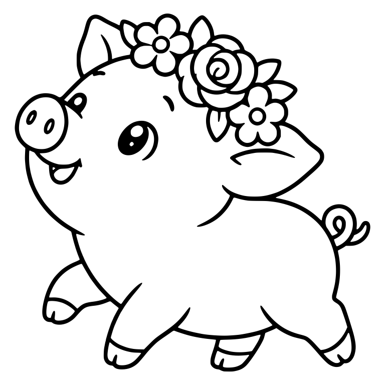 Prancing Piglet with Rose and Flower Crown — free animal SVG cut file
