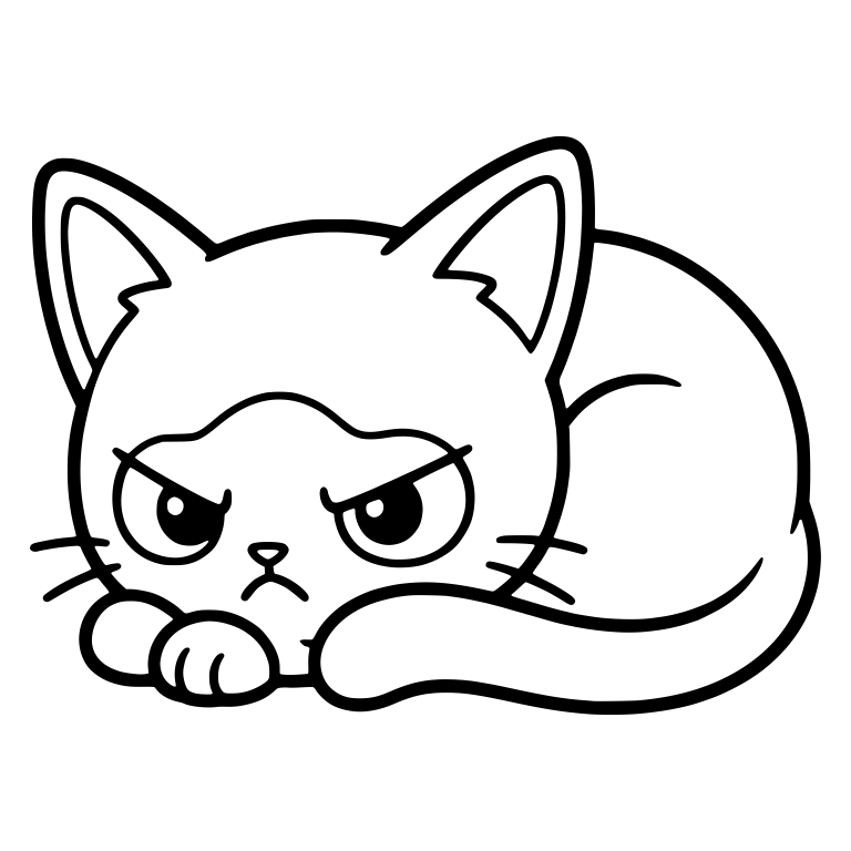 Scowling Kitten Lying Down With Paws and Tail Forward — free animal SVG cut file