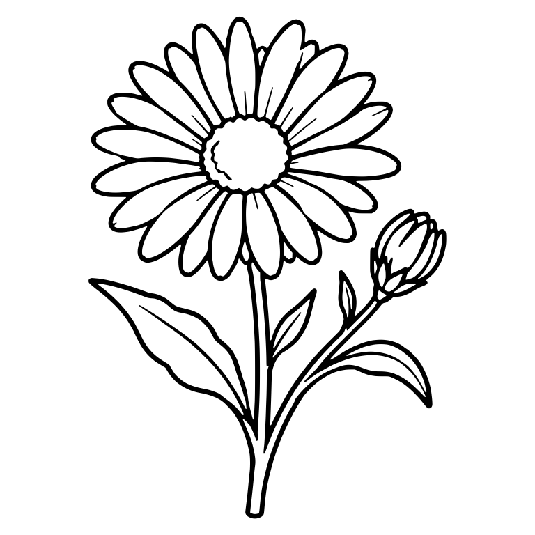 Aster Flower with Many Narrow Petals and Side Bud — free floral SVG cut file