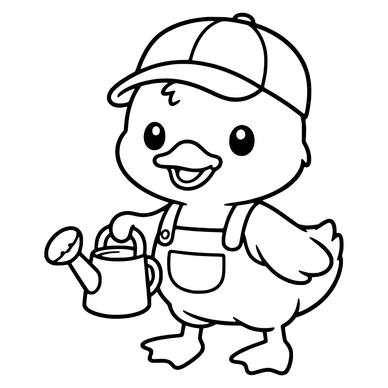 Duckling in Baseball Cap With Watering Can — free animal SVG cut file