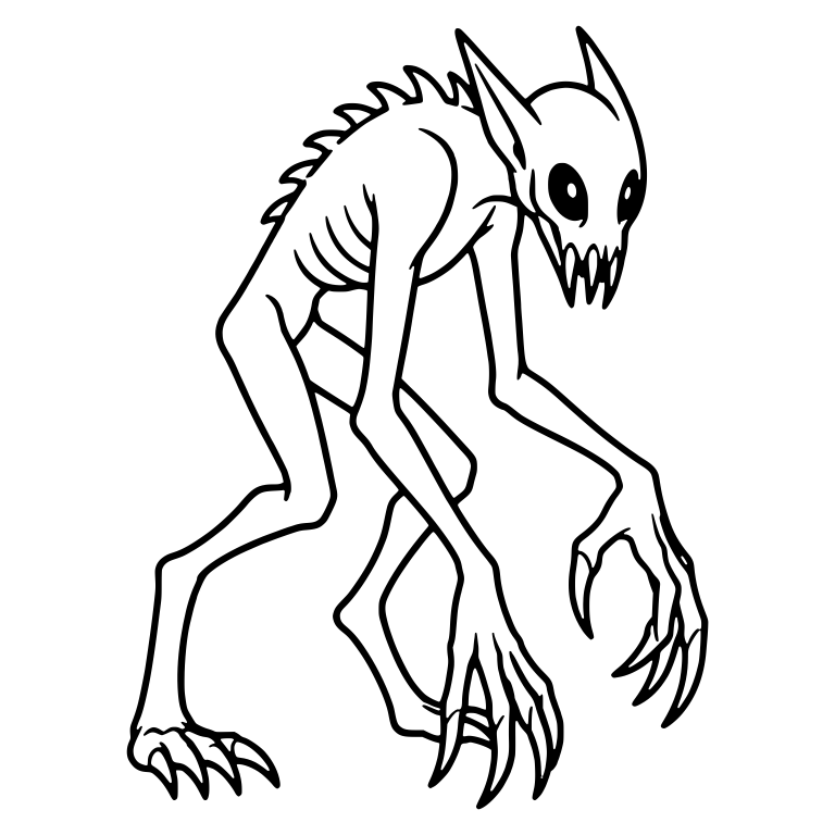 Skeletal Pointy-Eared Ghoul With Fangs and Spined Back — free fantasy-creature SVG cut file