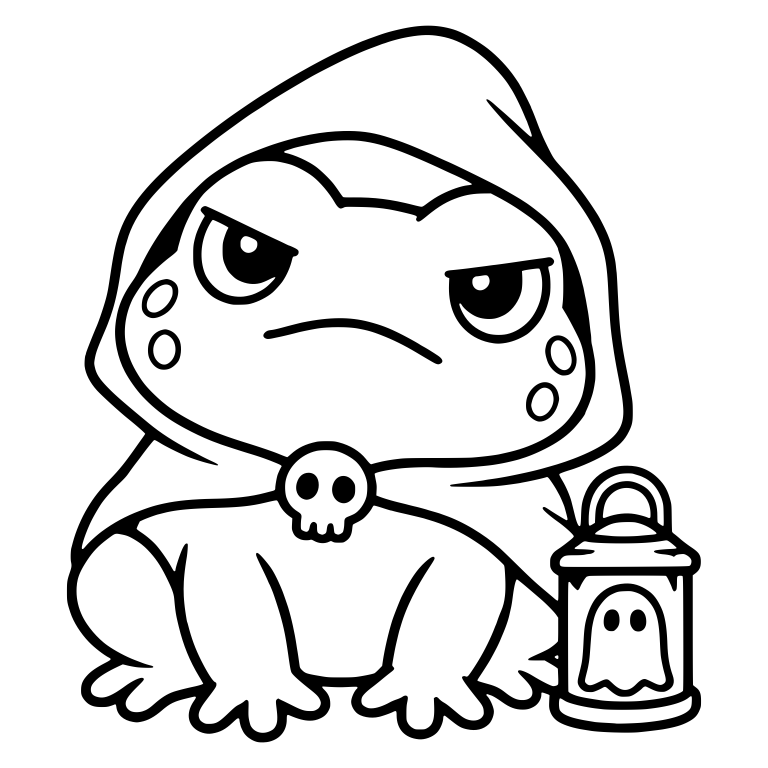 Grumpy Hooded Frog with Skull Clasp and Ghost Lantern — free animal SVG cut file