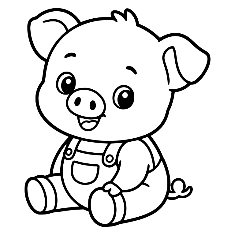 Sitting Piglet In Overalls Resting Hand On Foot — free animal SVG cut file