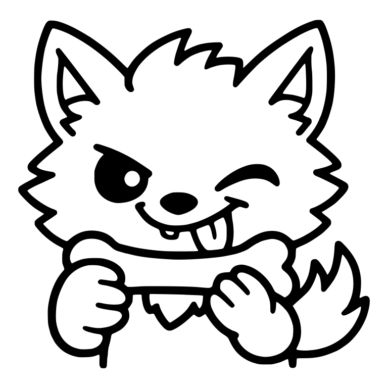 Winking Mischievous Wolf Pup Holding a Bone — free animal SVG cut file