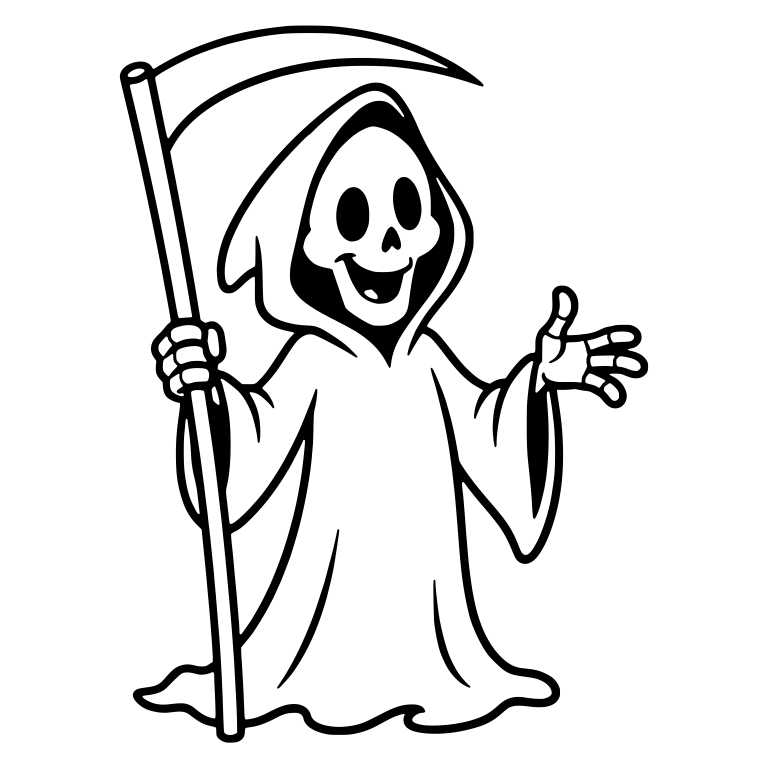 Friendly Grim Reaper Holding Scythe with Open Hand — free characters SVG cut file