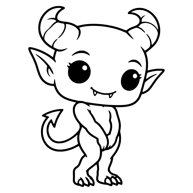 Shy Little Demon with Sparkly Eyes and Curled Tail — free fantasy-creature SVG cut file