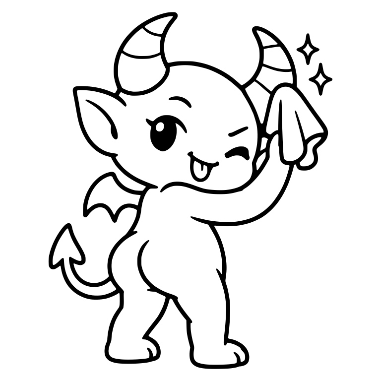 Playful Devil With Tongue Out Polishing Horn, Back Turned — free fantasy-creature SVG cut file