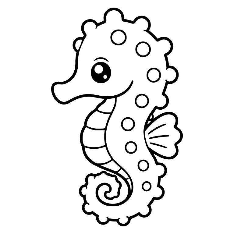 Bumpy Kawaii Seahorse with Round Spots and Frilly Tail — free animal SVG cut file
