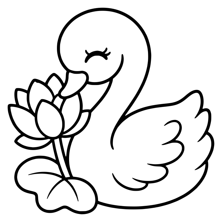 Swan Smelling a Lotus Flower Beside Lily Pads — free animal SVG cut file