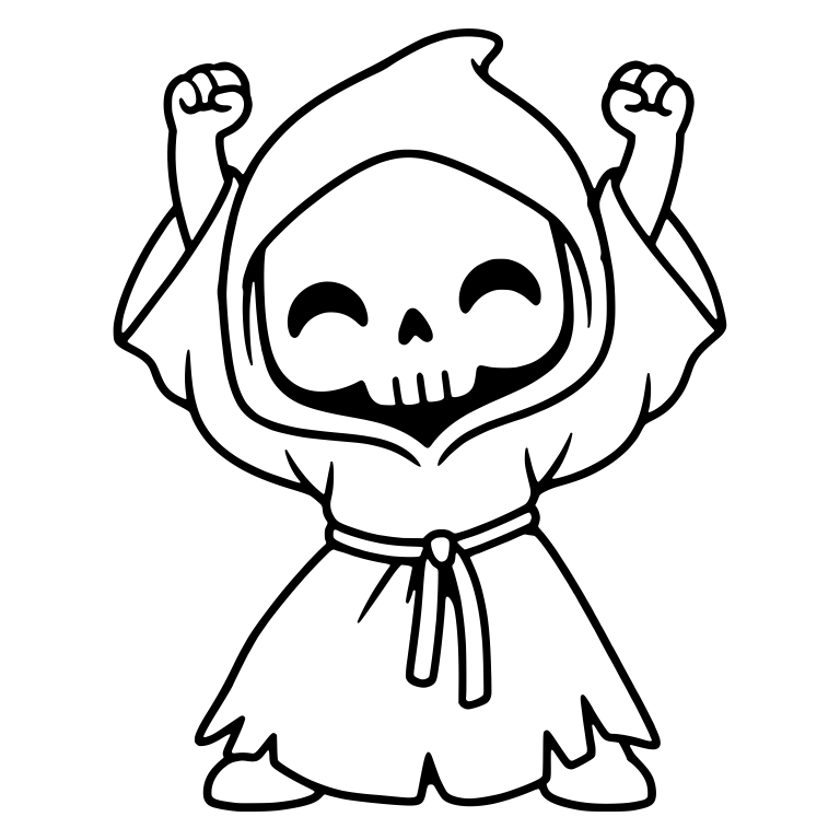 Happy Chibi Reaper Cheering with Fists Up and Tied Belt — free characters SVG cut file