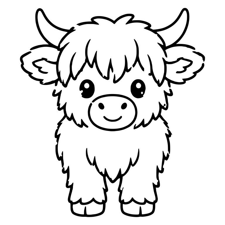 Smiling Highland Calf Standing Facing Forward — free animal SVG cut file