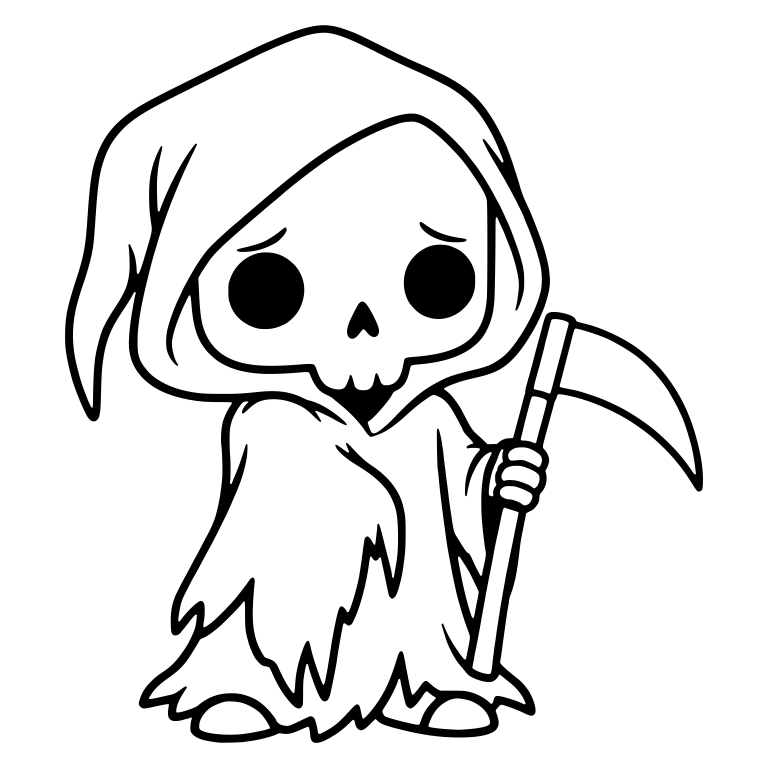 Sad Grim Reaper in Tattered Robe with Scythe — free characters SVG cut file