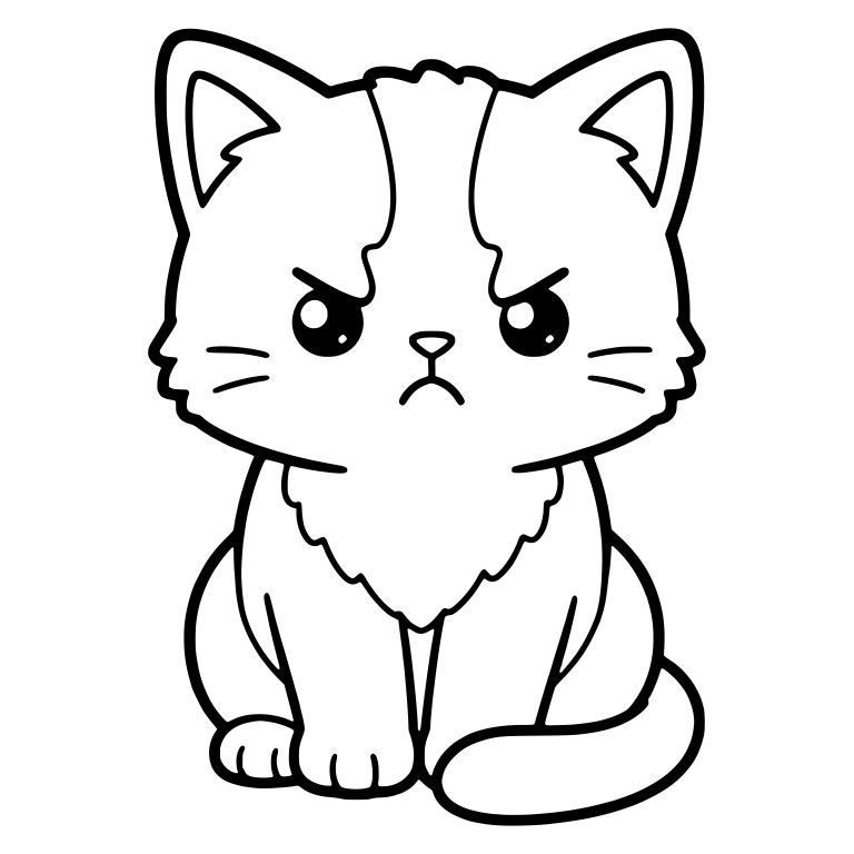 Scowling Tuxedo Kitten Sitting With Tail Curled Forward — free animal SVG cut file