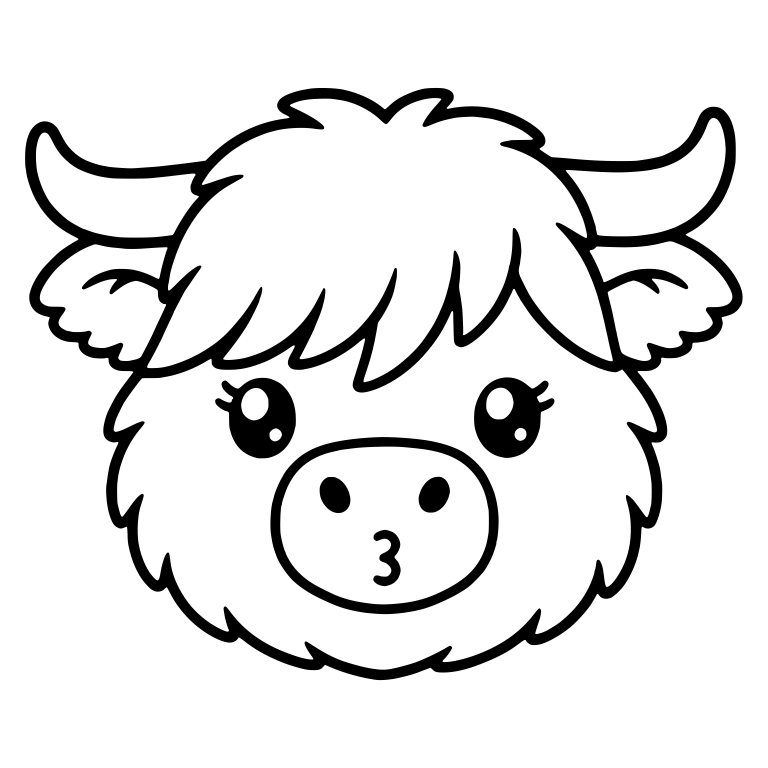 Highland Cow Face With Lashes and Kiss Mouth — free animal SVG cut file