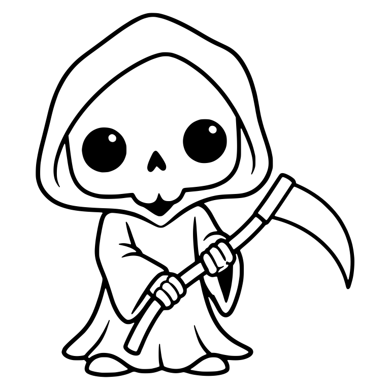 Chibi Grim Reaper Holding a Short Scythe Across the Body — free characters SVG cut file