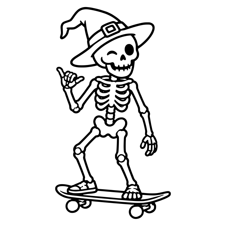 Winking Skeleton in Witch Hat Giving Shaka Sign — free skeleton SVG cut file