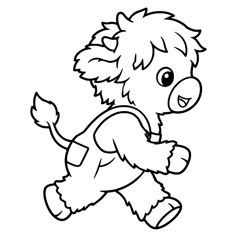 Walking Highland Calf in Overalls Side View — free animal SVG cut file