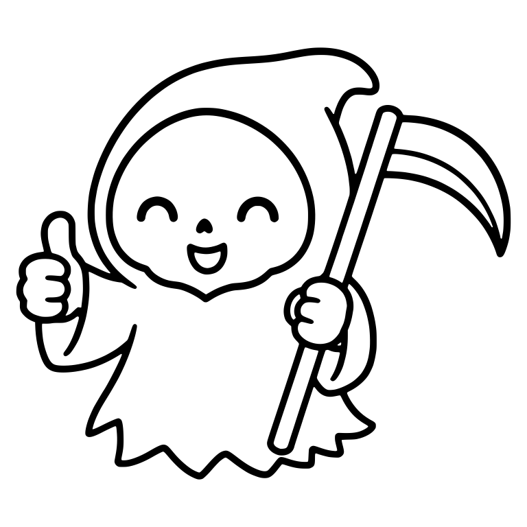 Happy Eyes Grim Reaper with Scythe and Thumbs Up — free characters SVG cut file