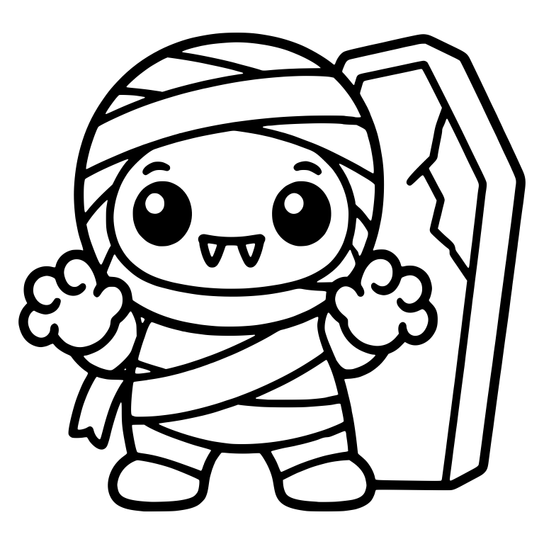 Kawaii Mummy Standing Beside a Cracked Coffin — free fantasy-creature SVG cut file