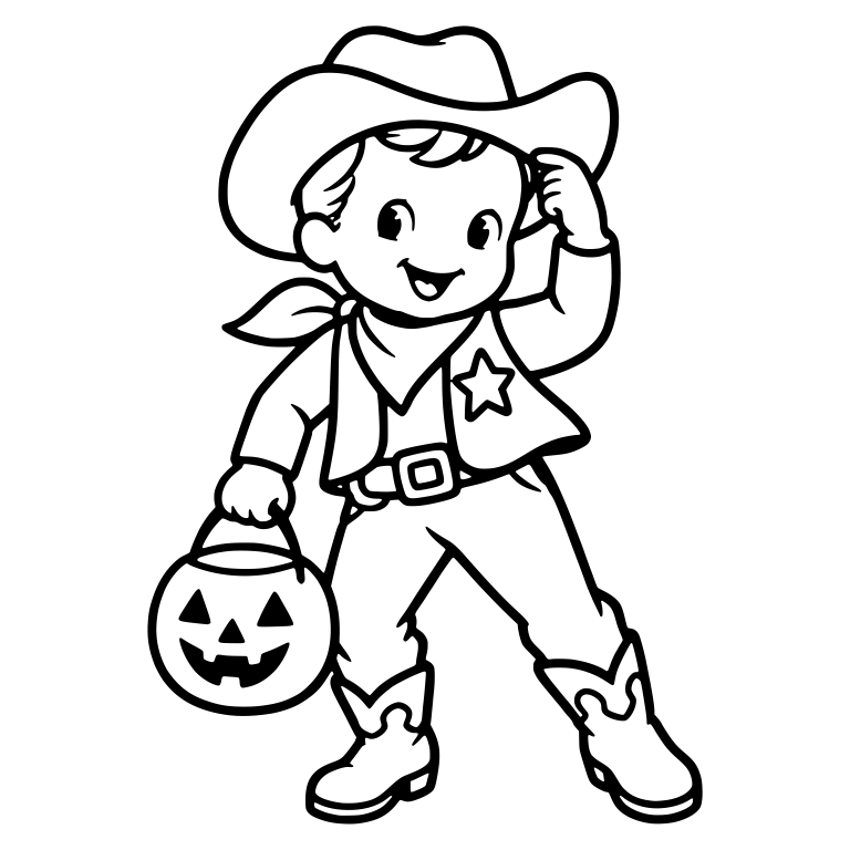 Trick or Treat Cowboy Tipping Hat With Pumpkin Bucket — free characters SVG cut file