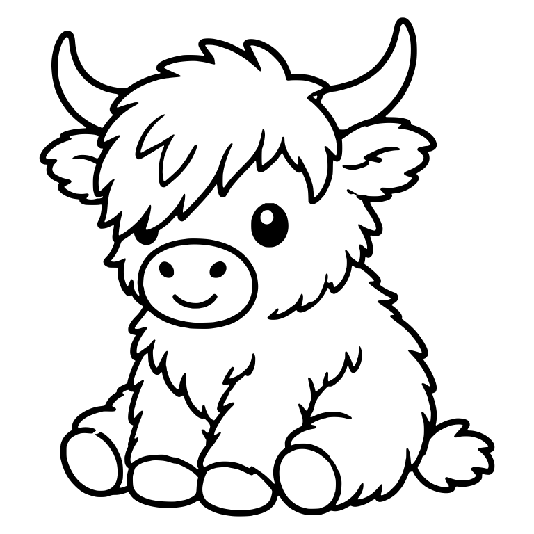 Smiling Highland Calf Sitting With Bangs Over One Eye — free animal SVG cut file