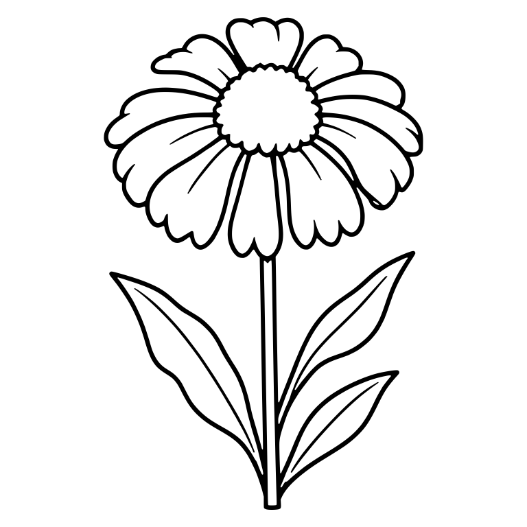 Helenium Flower with Notched Petals and Three Leaves — free floral SVG cut file