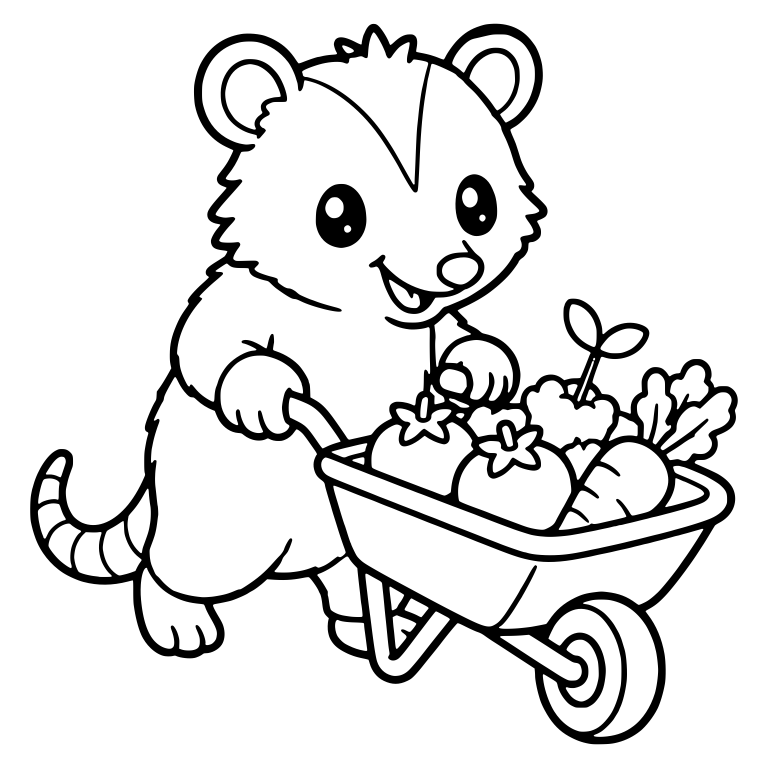 Opossum Pushing a Wheelbarrow of Vegetables — free animal SVG cut file