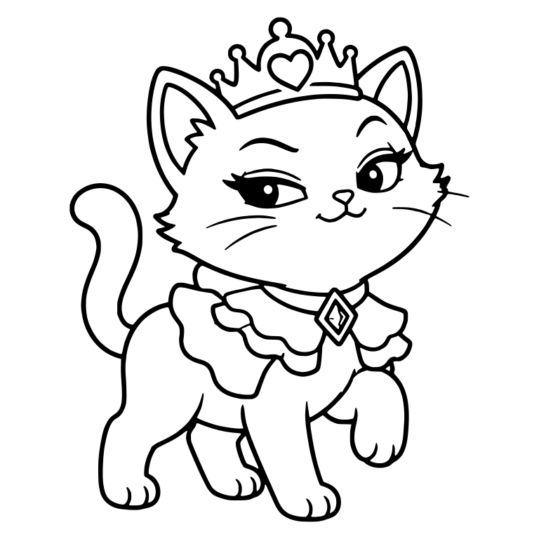 Strutting Princess Kitten With Crown And Ruffled Collar — free animal SVG cut file