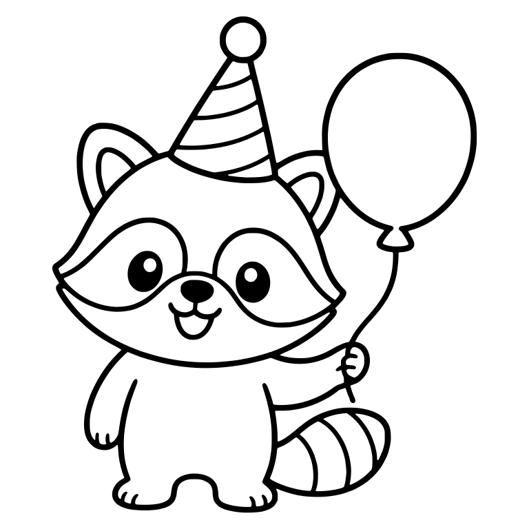 Raccoon in Striped Party Hat Holding Balloon — free animal SVG cut file