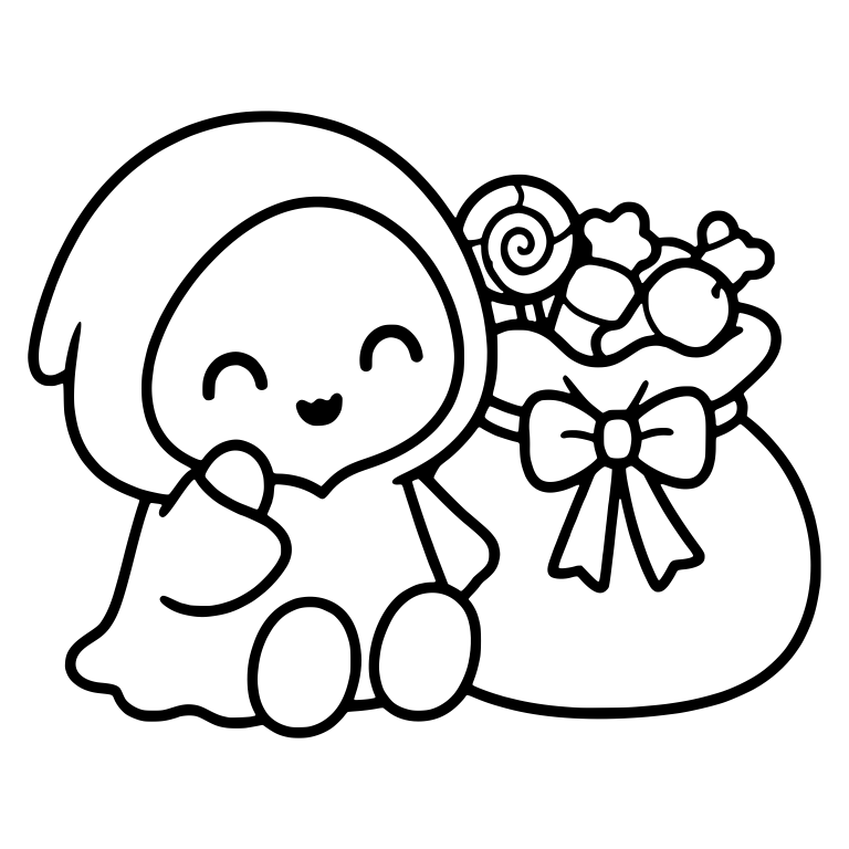Grim Reaper Sitting Beside a Bow-Tied Candy Sack — free characters SVG cut file
