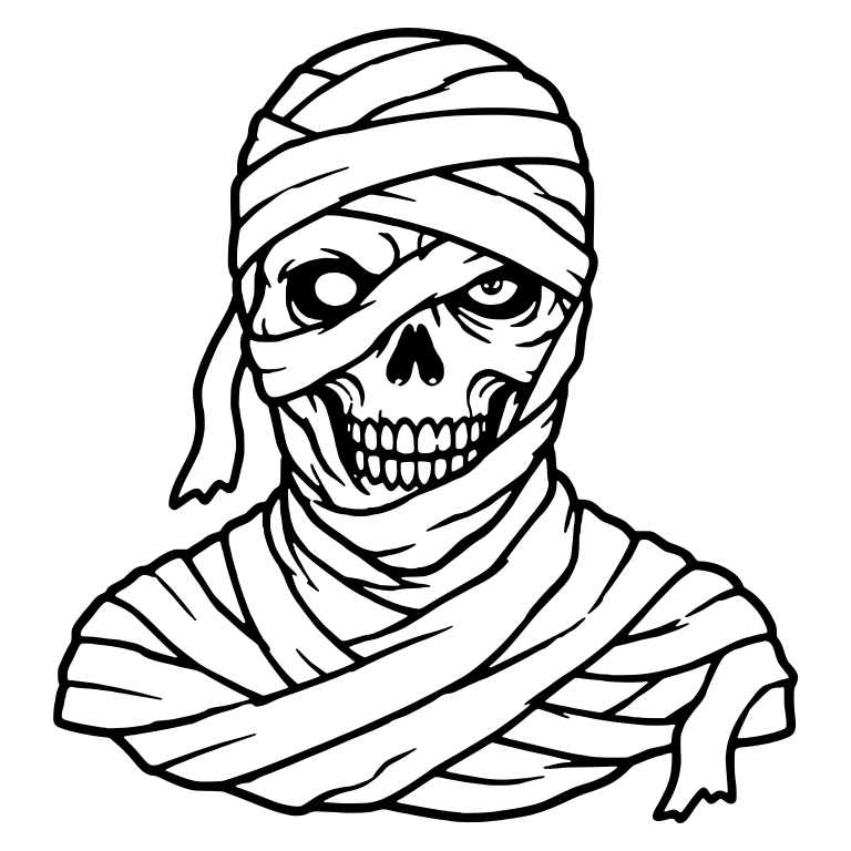 Skull Mummy Bust With Toothy Grin And Loose Strip — free fantasy-creature SVG cut file