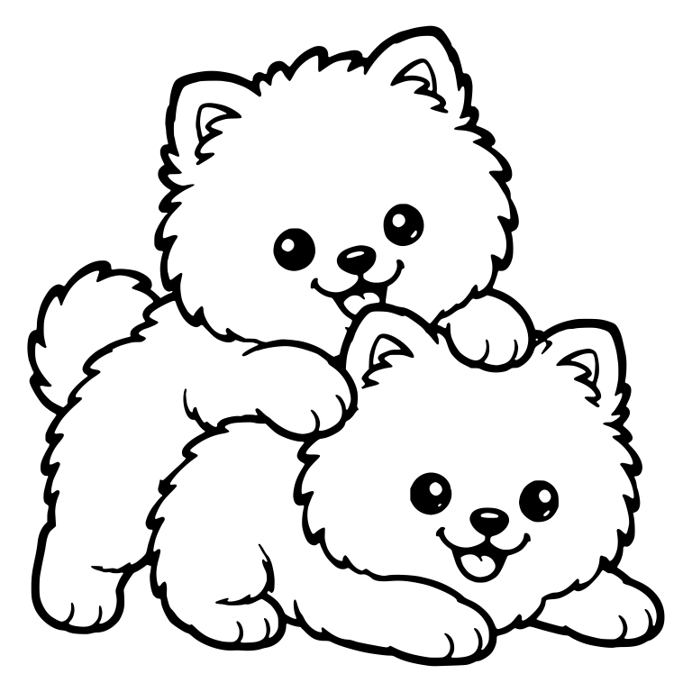 Playful Pomeranian Pair With One Leaning On The Other — free animal SVG cut file