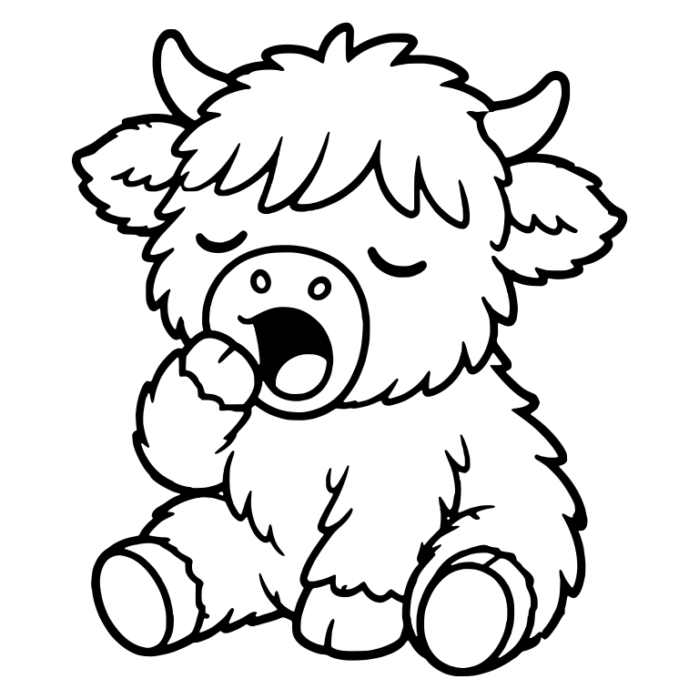 Yawning Highland Calf Covering Mouth With Hoof — free animal SVG cut file