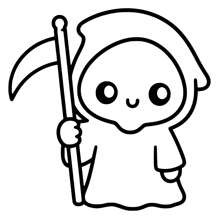 Tiny Smiling Grim Reaper Holding Scythe — free characters SVG cut file