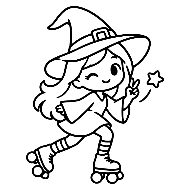 Roller Skating Witch Winking With Peace Sign — free characters SVG cut file
