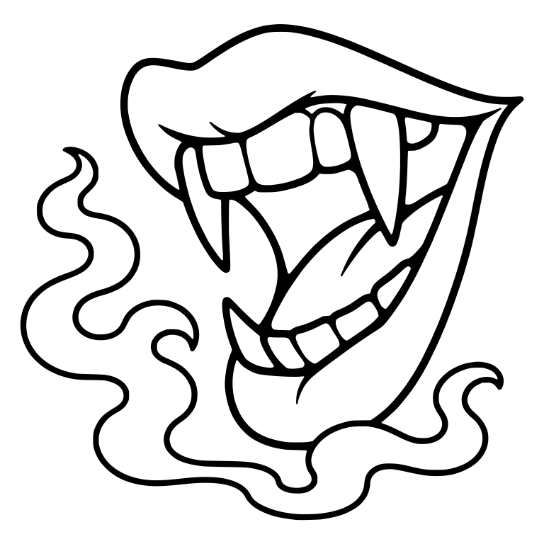 Tilted Open Vampire Mouth Surrounded by Mist Swirls — free fantasy-creature SVG cut file