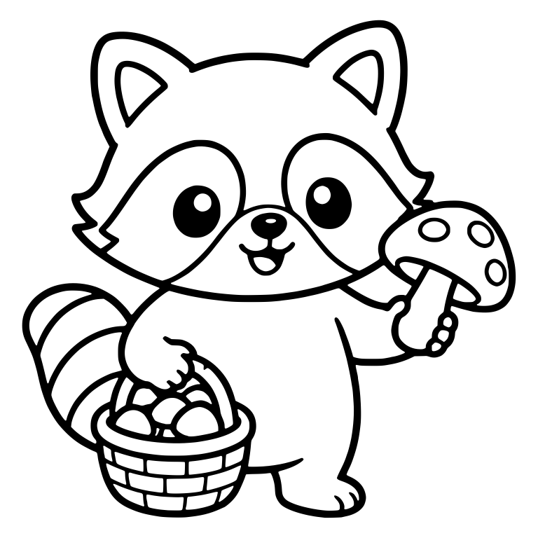 Raccoon With Spotted Mushroom and Woven Basket — free animal SVG cut file