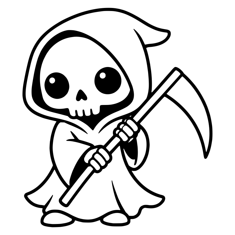 Chibi Grim Reaper Holding Scythe Across Its Body — free characters SVG cut file