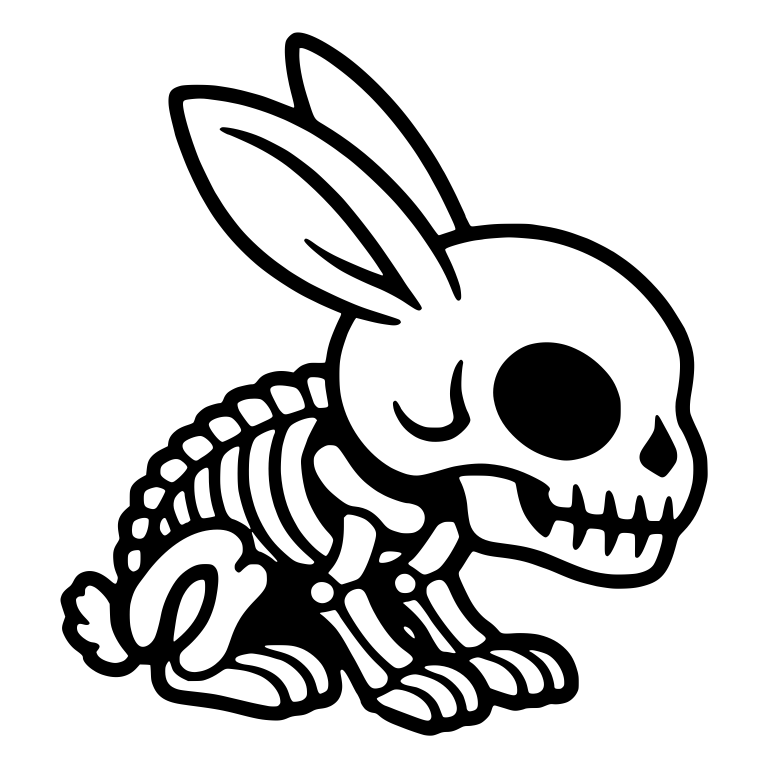 Crouching Skeleton Bunny With Visible Spine — free skeleton SVG cut file