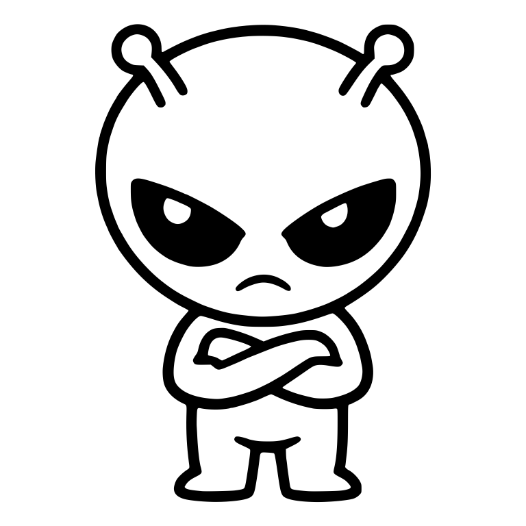 Grumpy Big-Eyed Alien With Ball Antennae and Crossed Arms — free fantasy-creature SVG cut file