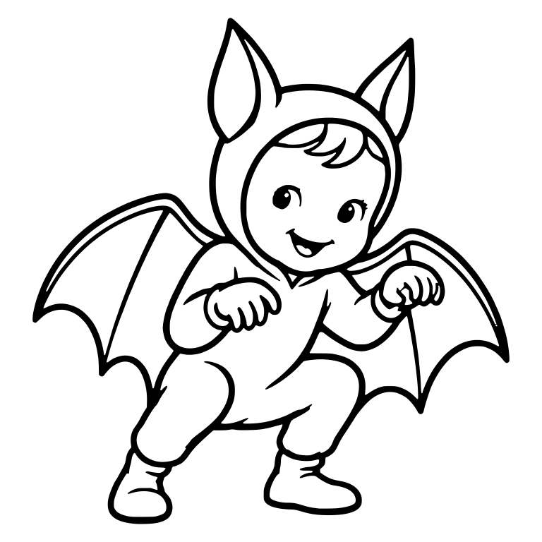 Kid in Bat Costume Crouching With Wings and Pointed Ears — free characters SVG cut file