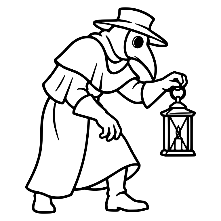 Hunched Plague Doctor Carrying Candle Lantern — free characters SVG cut file