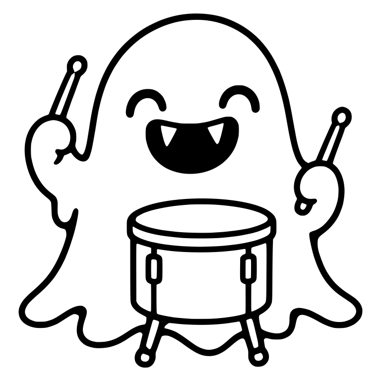 Laughing Ghost Drummer With Snare Drum and Sticks Up — free fantasy-creature SVG cut file