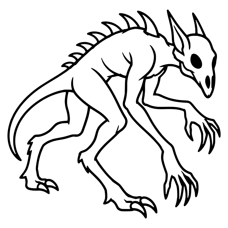 Spiny Skull-Headed Creature With Long Tail and Claws — free fantasy-creature SVG cut file