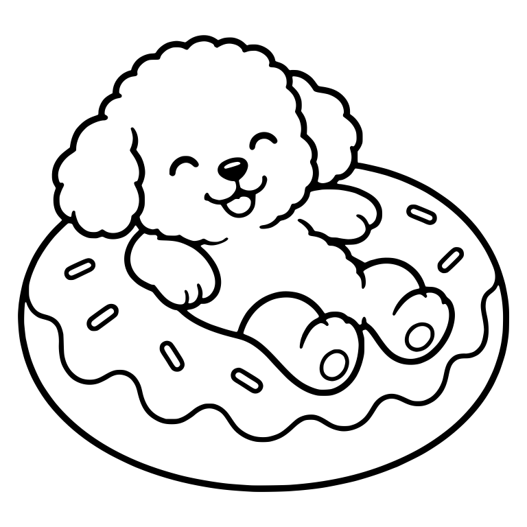 Fluffy Puppy Lounging on Frosted Donut Float — free animal SVG cut file