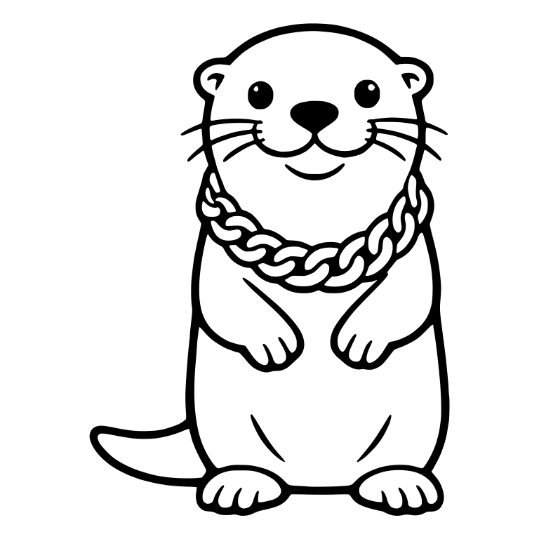 Standing Otter with Whiskers and Chain Necklace, Tail Left — free animal SVG cut file